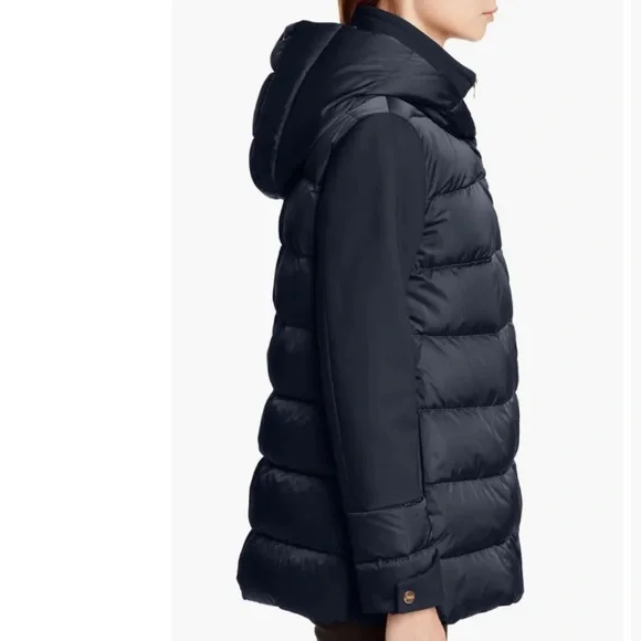 Herno Women's Navy Blue Removable Windblocker Hooded Down Coat Jacket Size M 44 - Picture 2 of 16
